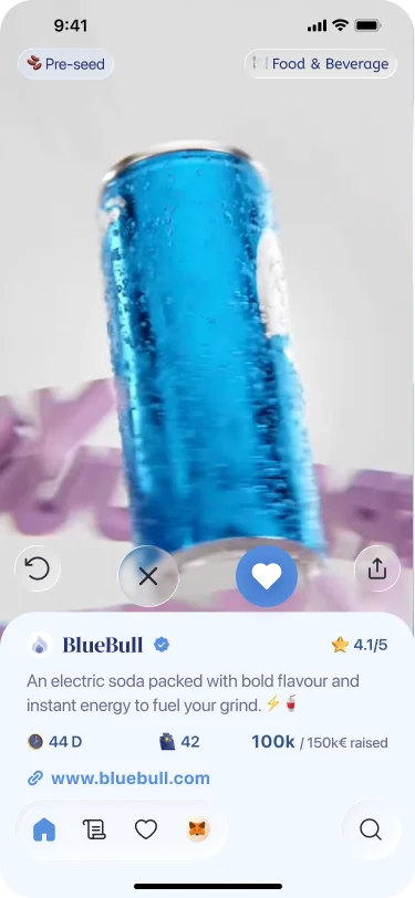 BlueBull startup discovery screen in HugeOne